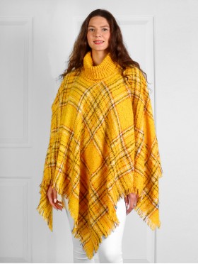 Loose Neck Poncho W/ Big Plaid